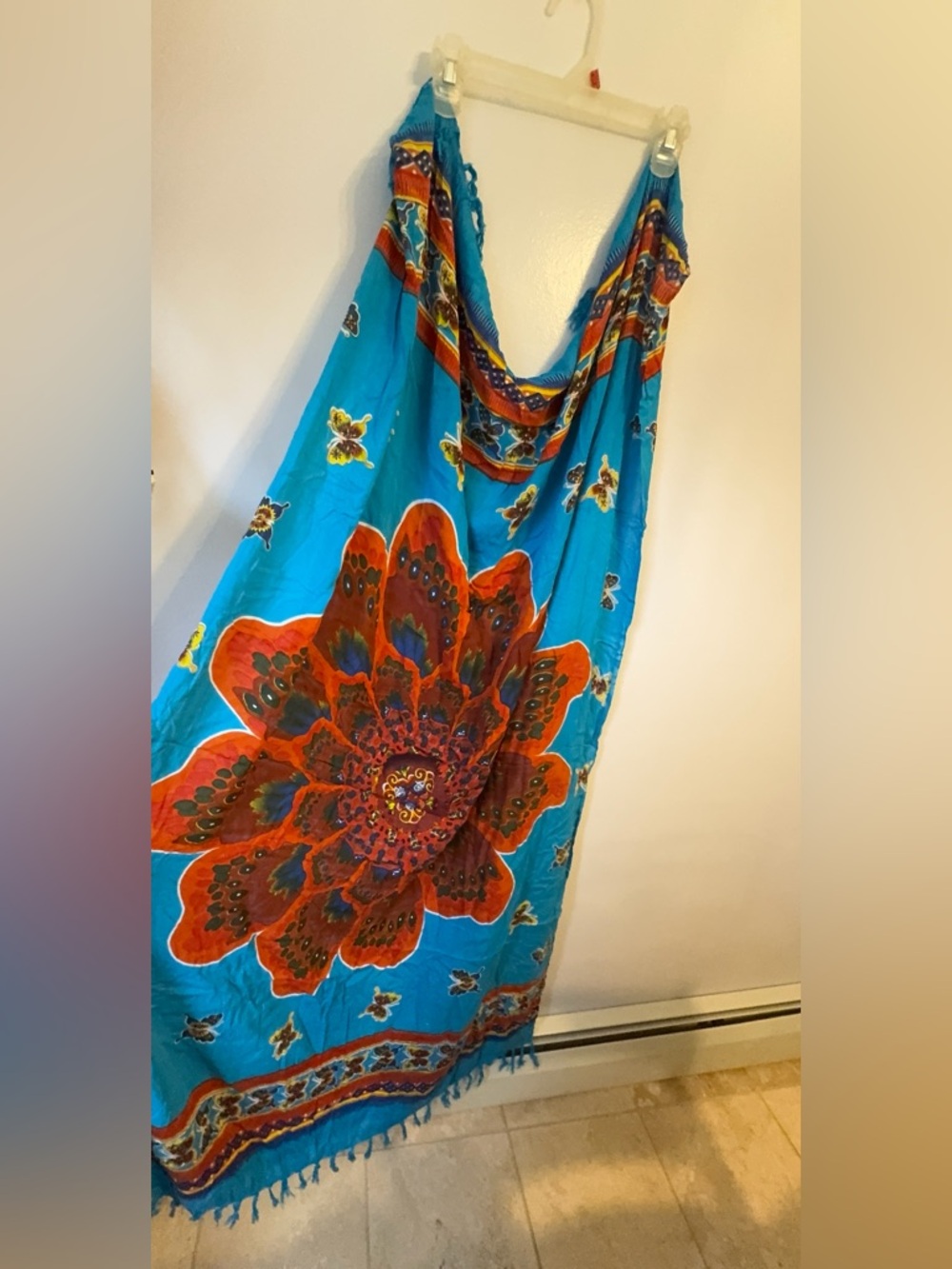 Vibrant Turquoise & Orange Floral Beach Cover-Up